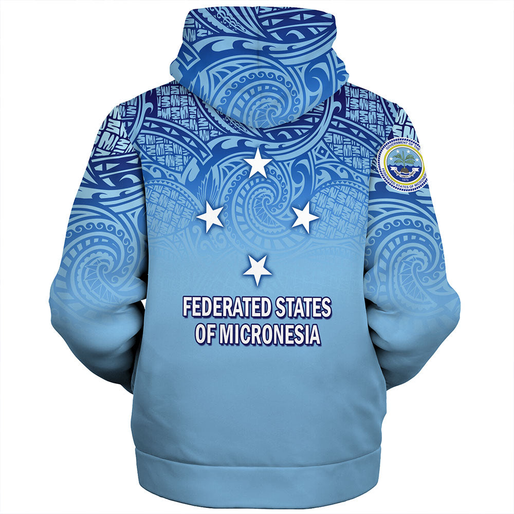 Federated States Of Micronesia Sherpa Hoodie - Flag Color With Traditional Patterns