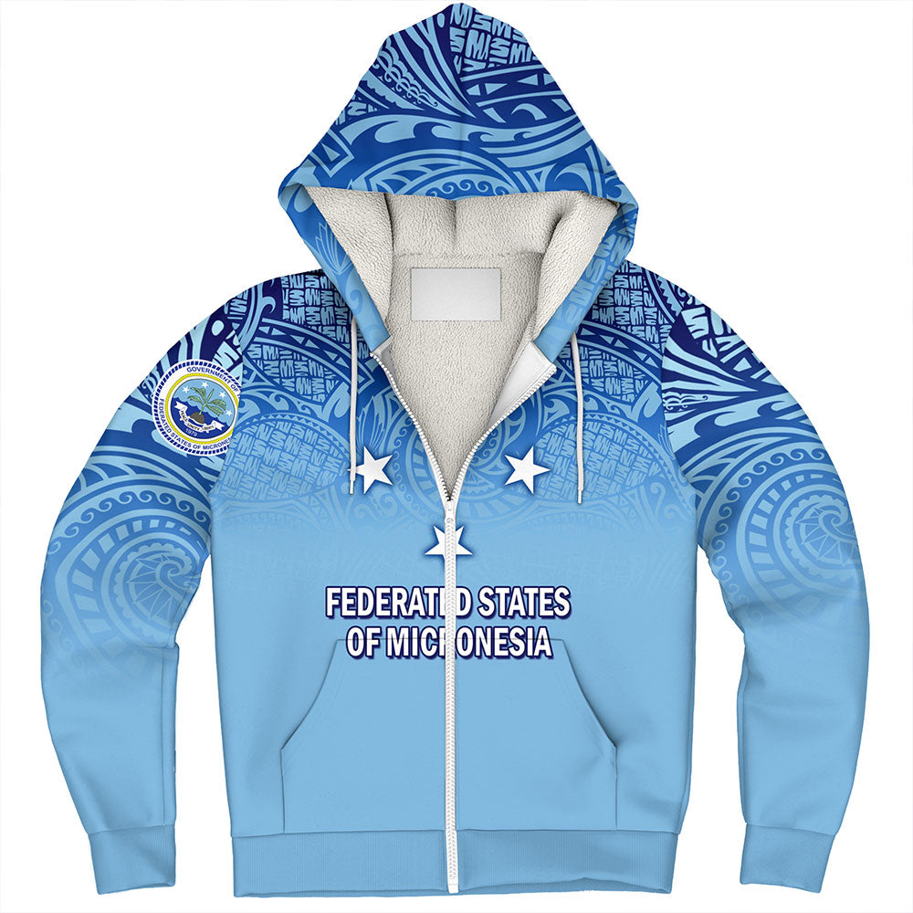 Federated States Of Micronesia Sherpa Hoodie - Flag Color With Traditional Patterns
