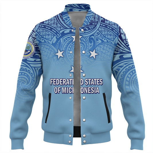Federated States Of Micronesia Baseball Jacket - Flag Color With Traditional Patterns