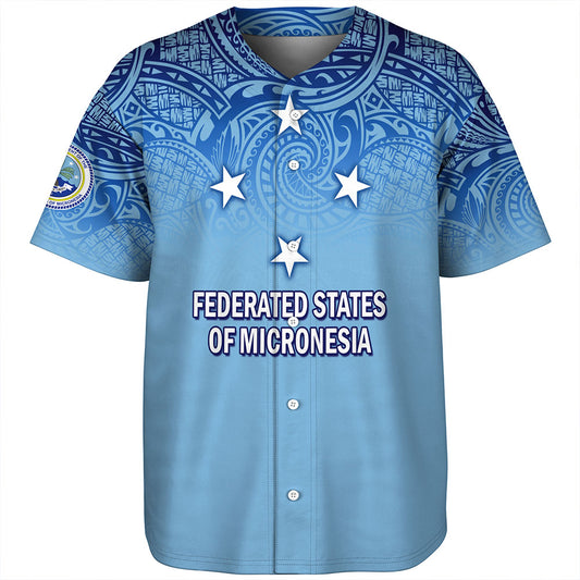 Federated States Of Micronesia Baseball Shirt - Flag Color With Traditional Patterns