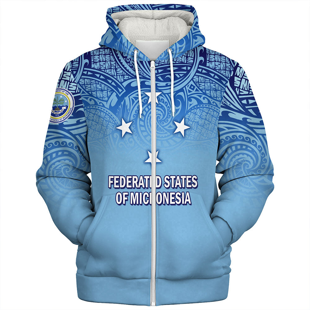 Federated States Of Micronesia Sherpa Hoodie - Flag Color With Traditional Patterns