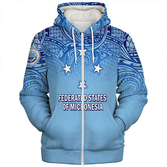 Federated States Of Micronesia Sherpa Hoodie - Flag Color With Traditional Patterns