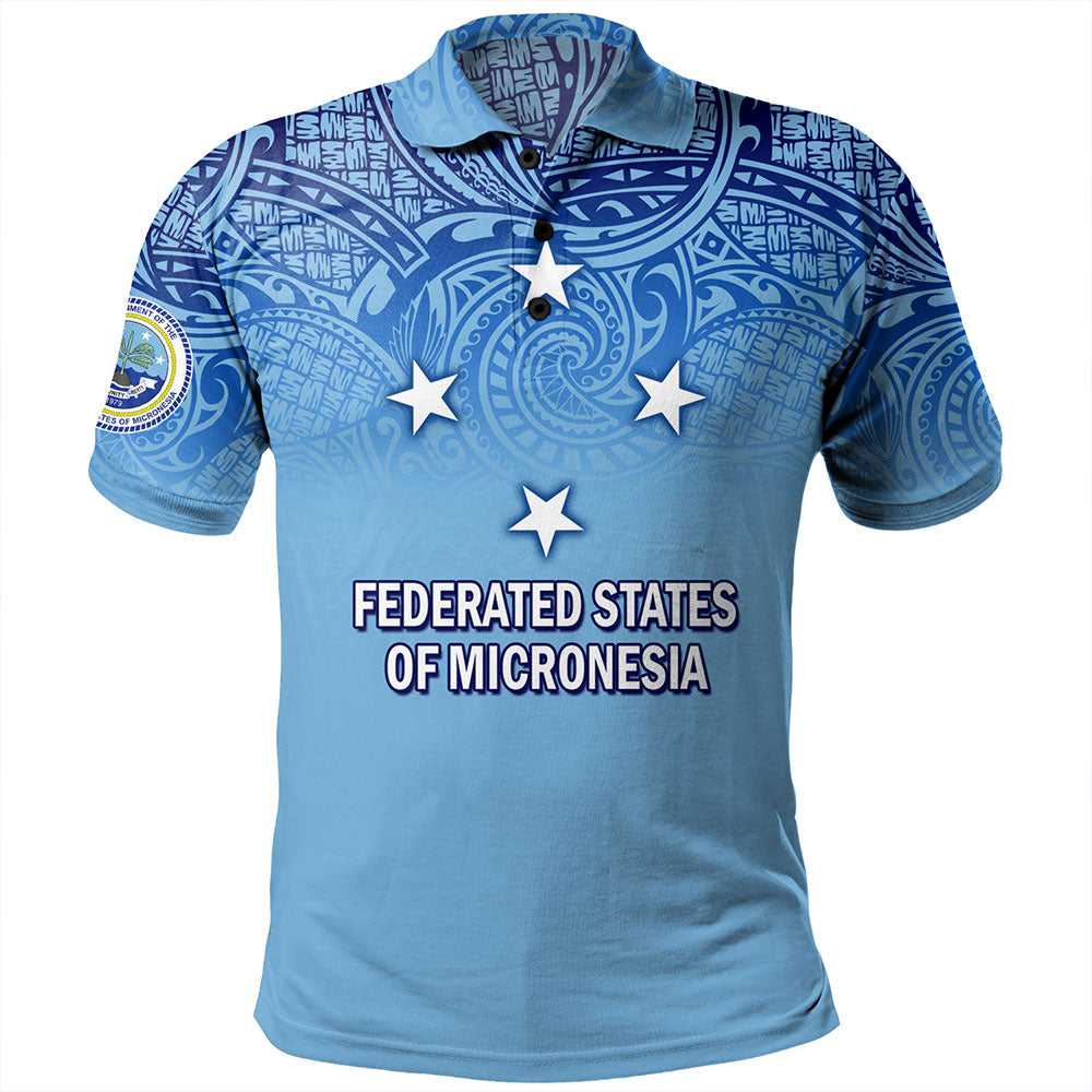 Federated States Of Micronesia Polo Shirt - Flag Color With Traditional Patterns