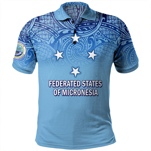 Federated States Of Micronesia Polo Shirt - Flag Color With Traditional Patterns