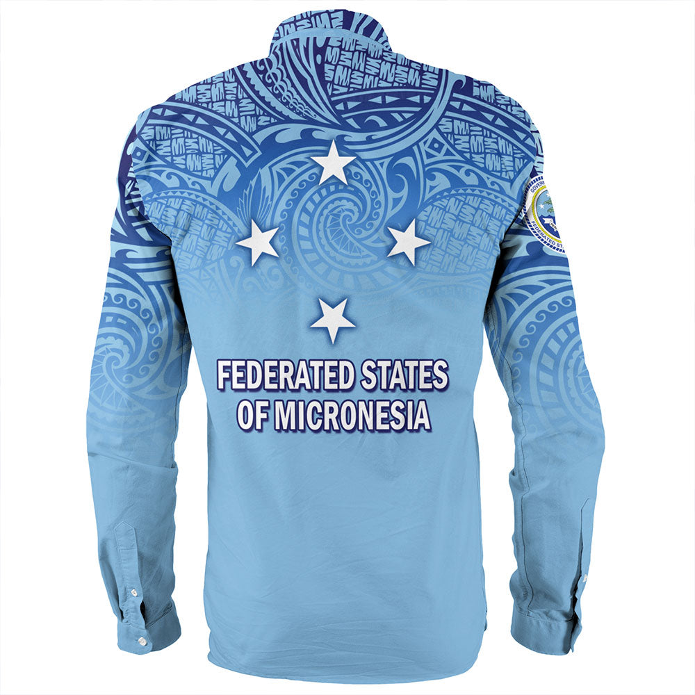 Federated States Of Micronesia Long Sleeve Shirt - Flag Color With Traditional Patterns