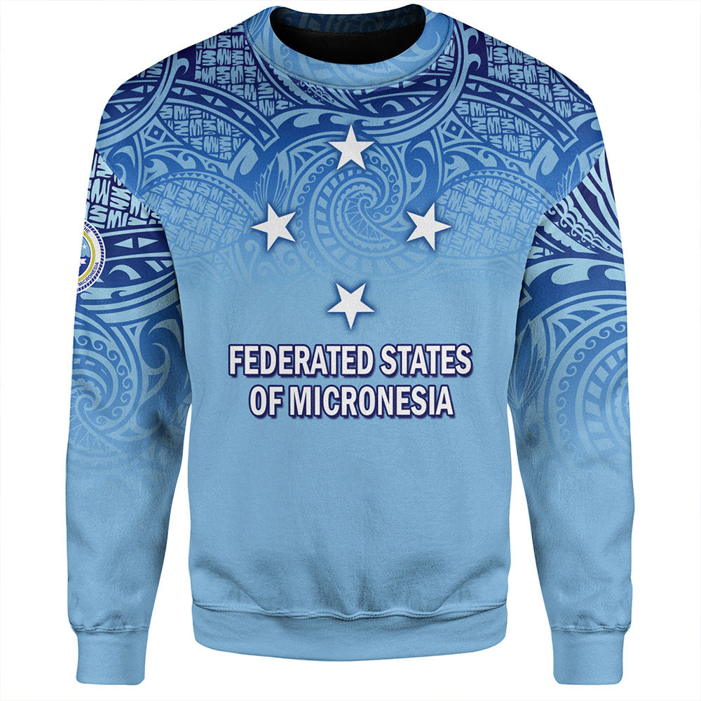Federated States Of Micronesia Sweatshirt - Flag Color With Traditional Patterns