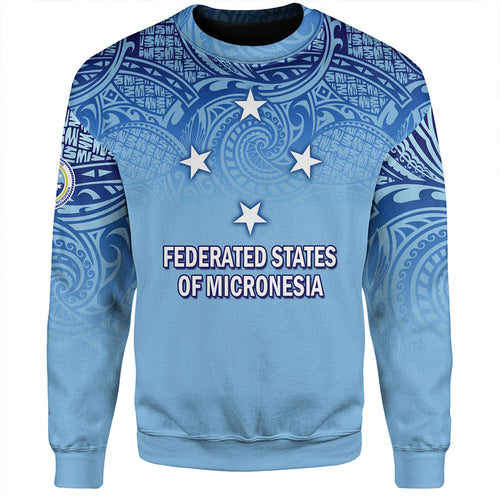 Federated States Of Micronesia Sweatshirt - Flag Color With Traditional Patterns