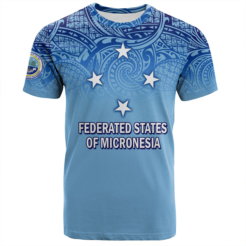 Federated States Of Micronesia T-Shirt - Flag Color With Traditional Patterns