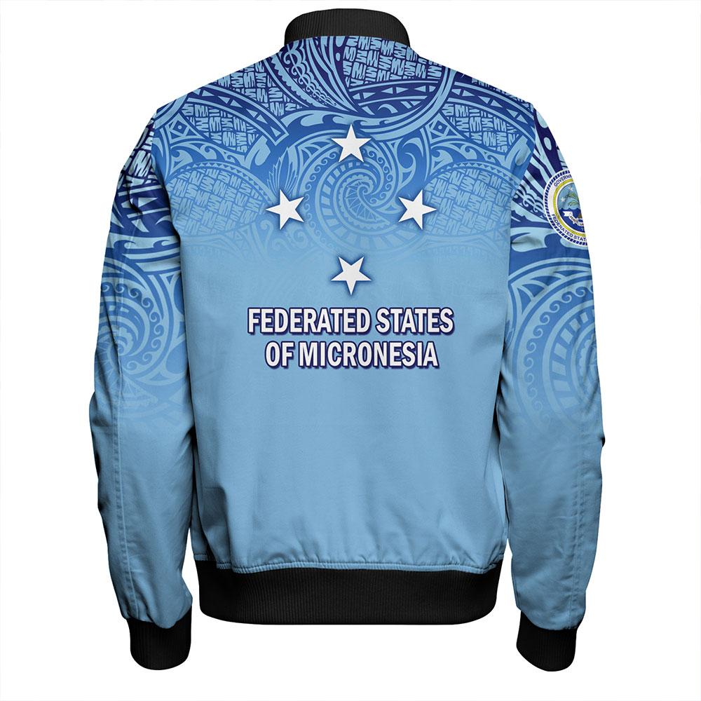 Federated States Of Micronesia Bomber Jacket - Flag Color With Traditional Patterns