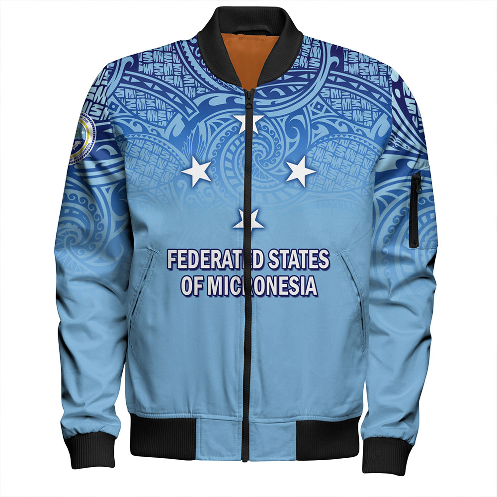 Federated States Of Micronesia Bomber Jacket - Flag Color With Traditional Patterns