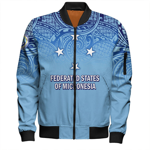 Federated States Of Micronesia Bomber Jacket - Flag Color With Traditional Patterns