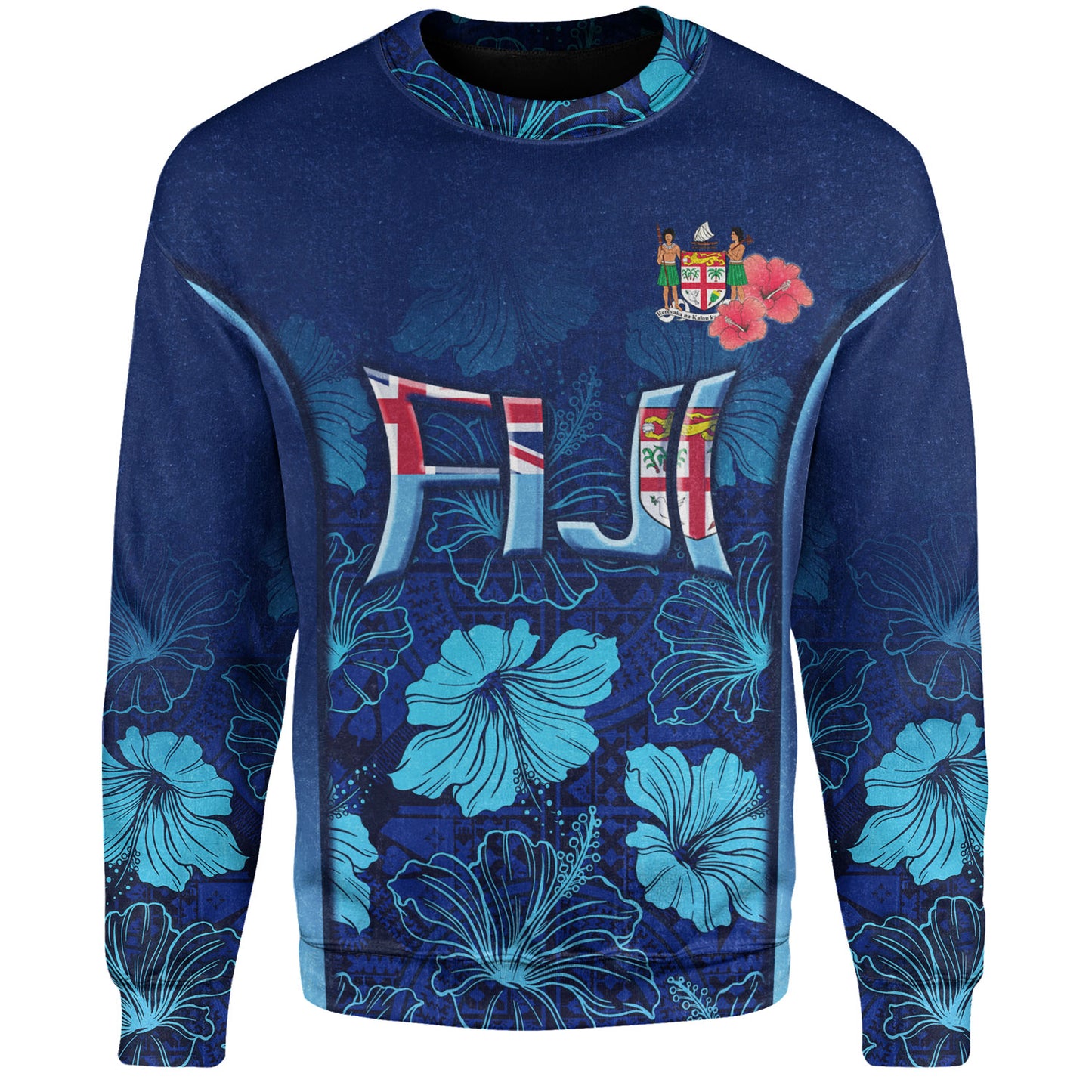 Fiji Custom Personalised Sweatshirt Fijian Traditional Patterns Hibiscus Flowers