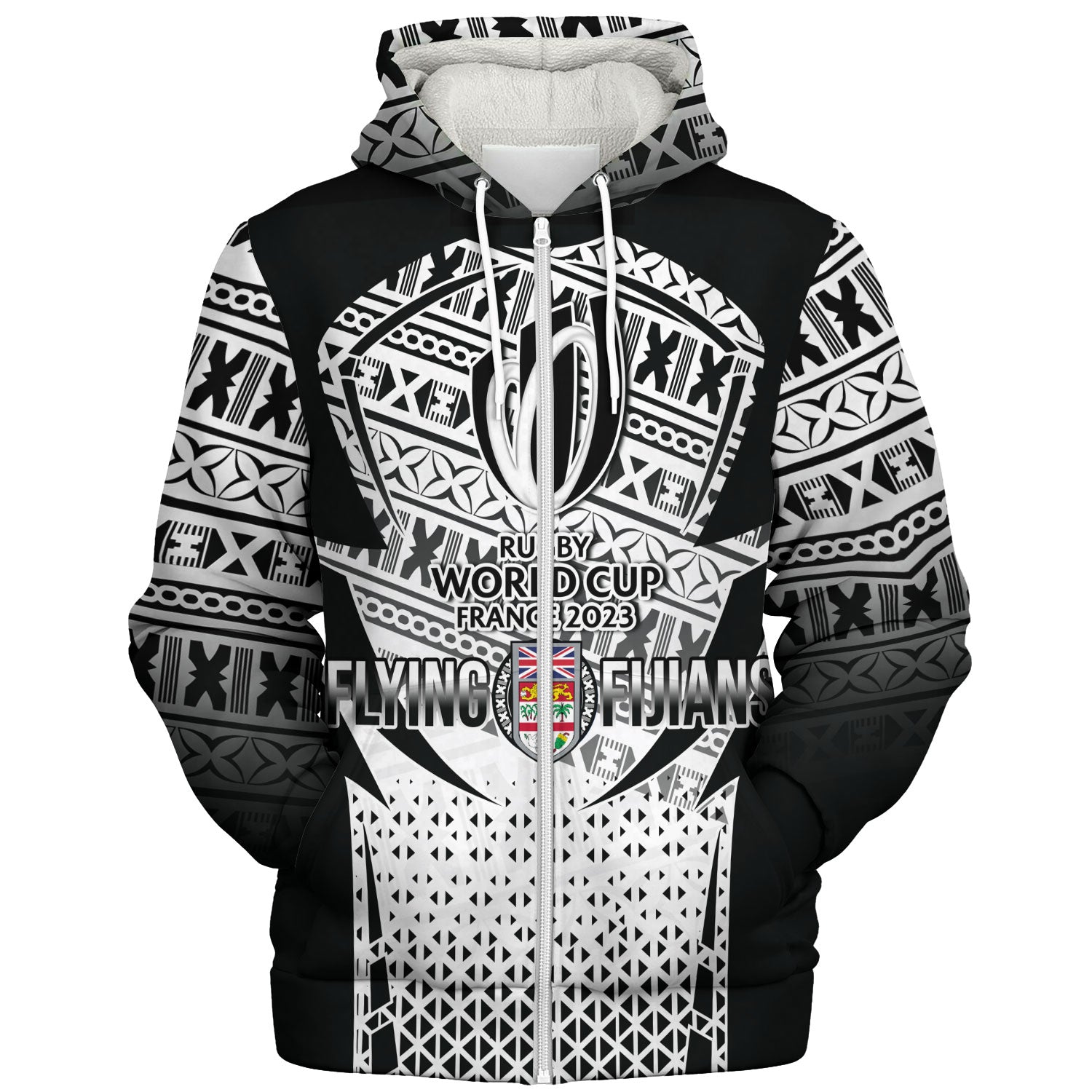 Fiji Sherpa Hoodie Flying Fijians Rugby Cup (Black-White Ver)