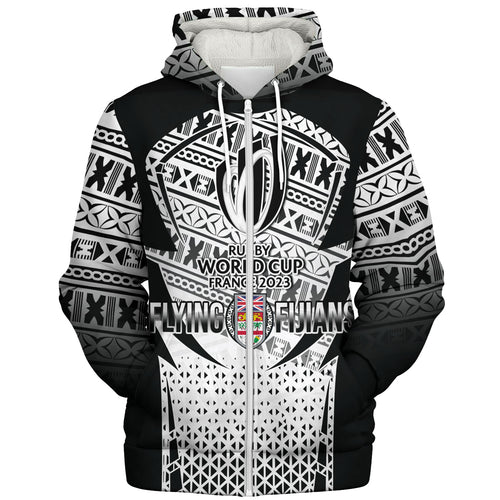 Fiji Sherpa Hoodie Flying Fijians Rugby Cup (Black-White Ver)