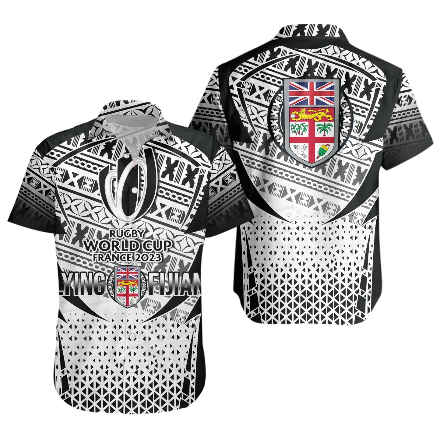 Fiji Short Sleeve Shirt Flying Fijians Rugby Cup (Black-White Ver)