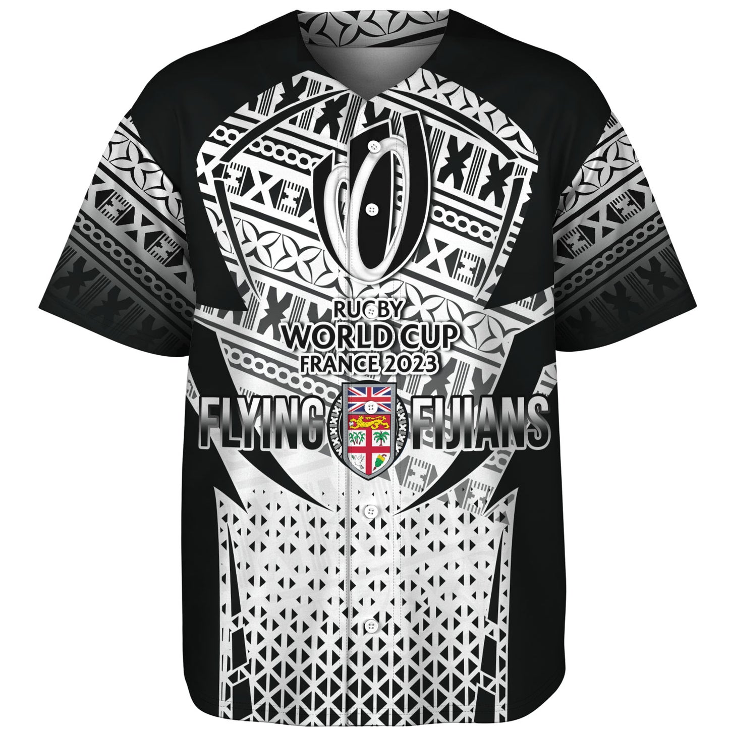 Fiji Baseball Shirt Flying Fijians Rugby Cup (Black-White Ver)