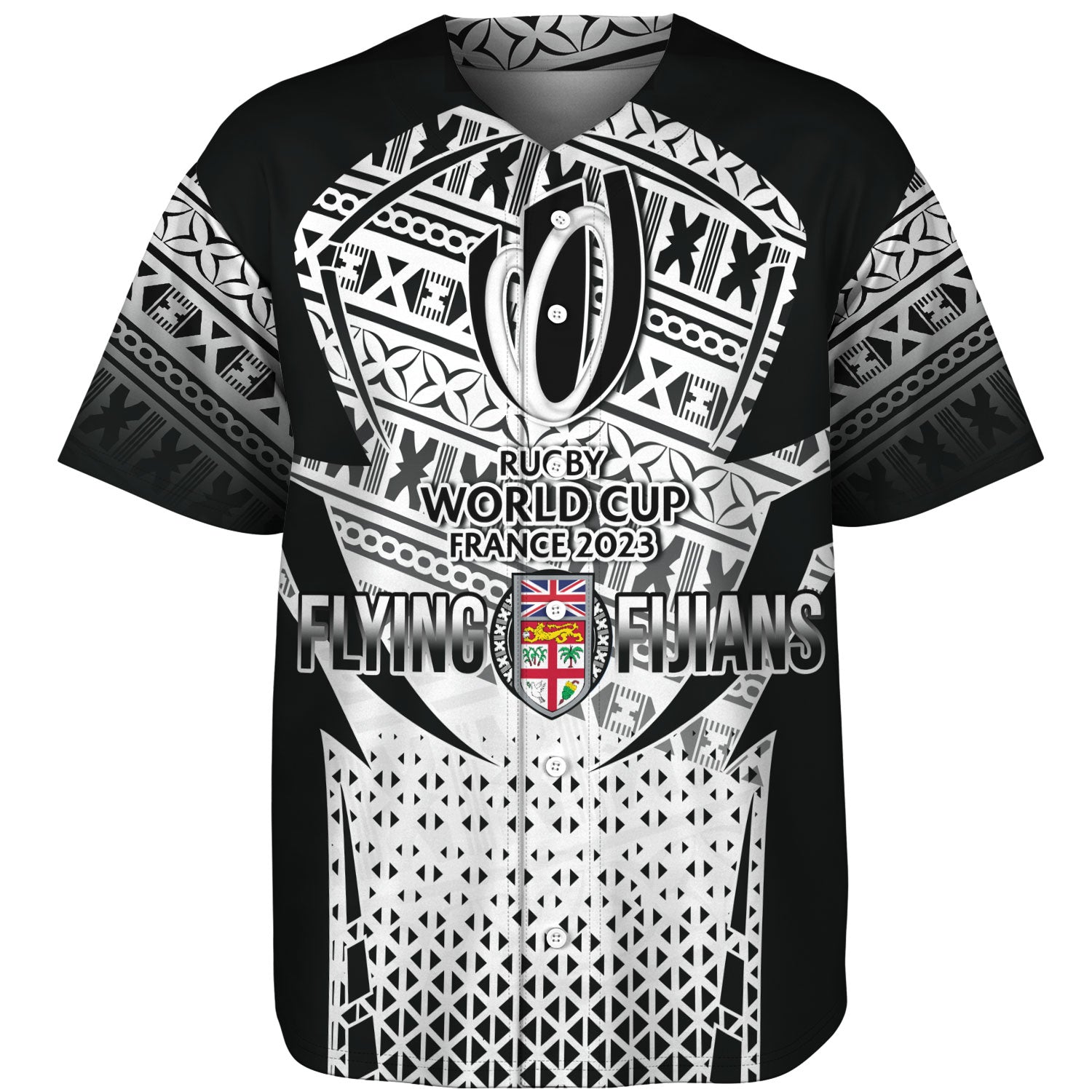 Fiji Baseball Shirt Flying Fijians Rugby Cup (Black-White Ver)