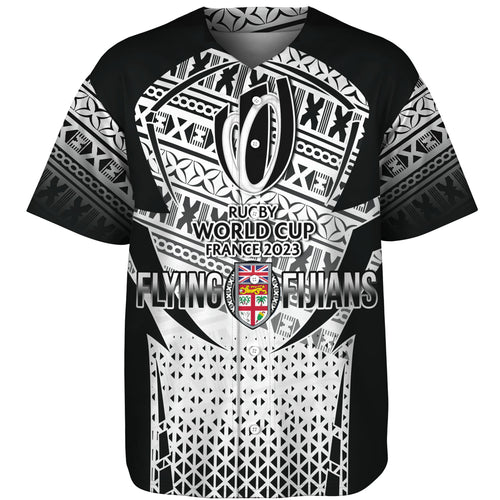 Fiji Baseball Shirt Flying Fijians Rugby Cup (Black-White Ver)