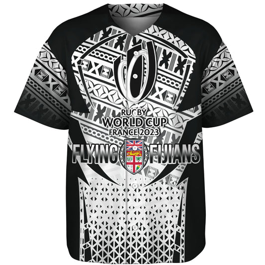 Fiji Baseball Shirt Flying Fijians Rugby Cup (Black-White Ver)