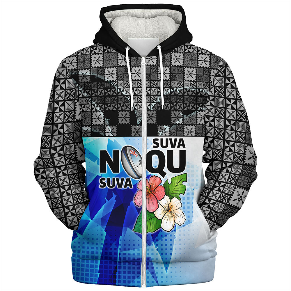 Fiji Sherpa Hoodie Suva Noqu Suva Hibiscus Flowers Fijian Patterns