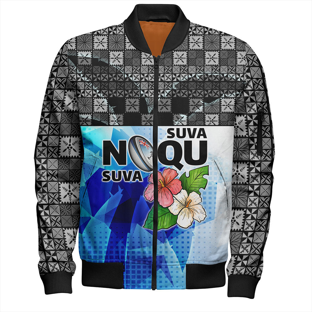 Fiji Bomber Jacket Suva Noqu Suva Hibiscus Flowers Fijian Patterns