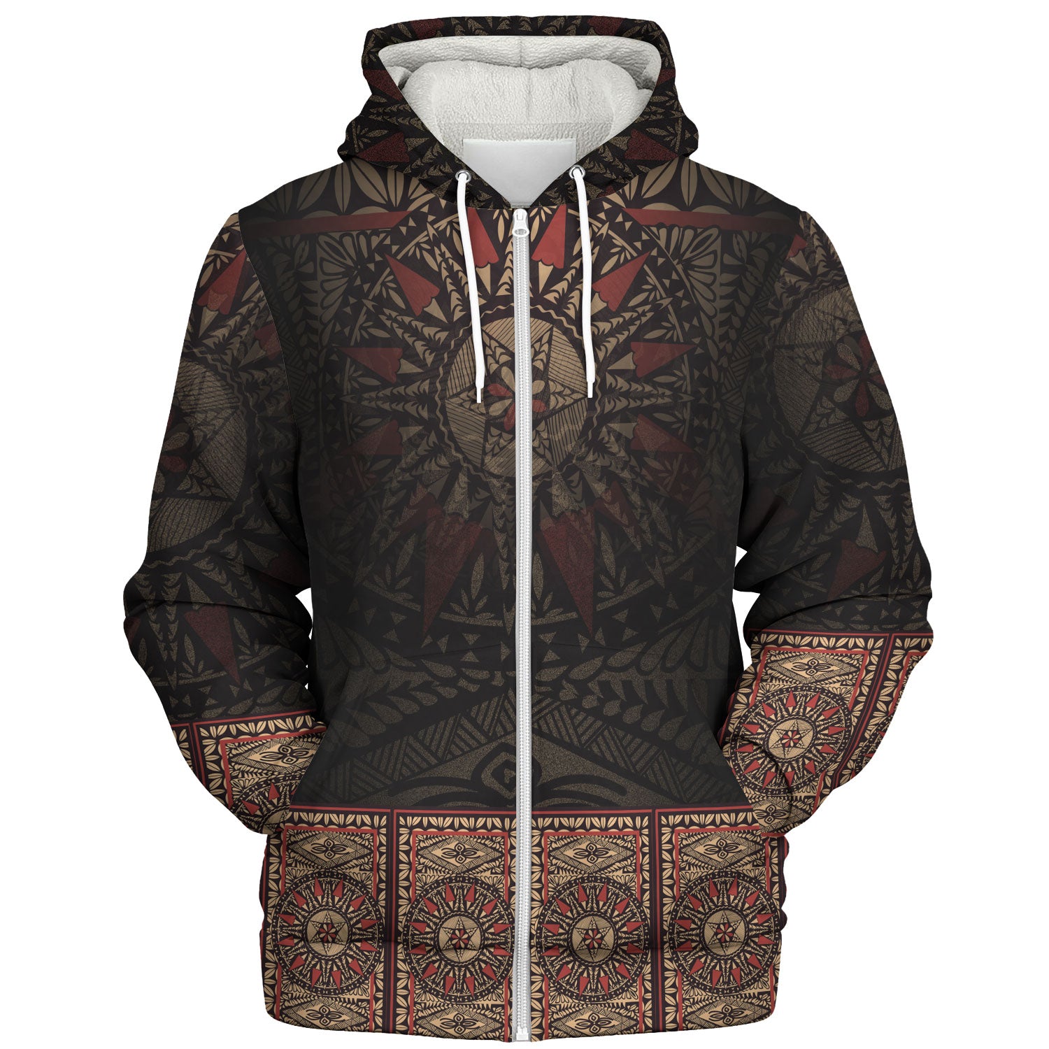 Fiji Sherpa Hoodie Fijian Masi Tapa Patterns