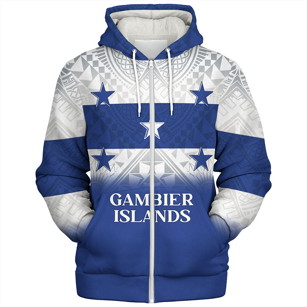 Gambier Islands Sherpa Hoodie Flag Color With Traditional Patterns