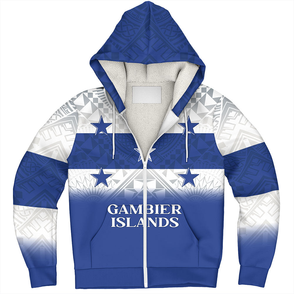 Gambier Islands Sherpa Hoodie Flag Color With Traditional Patterns