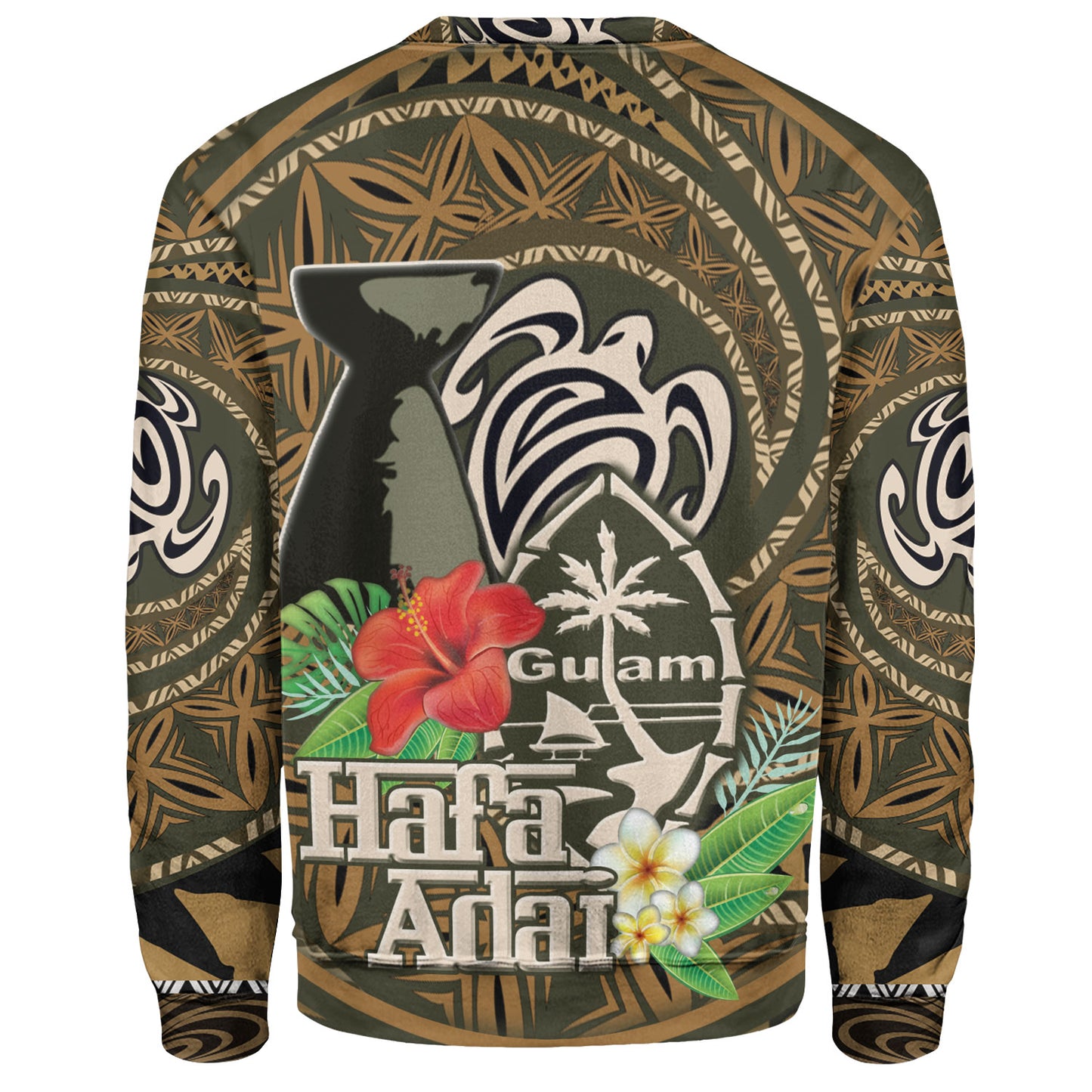 Guam Sweatshirt Hafa Adai Seal Flower Tropical Retro Style