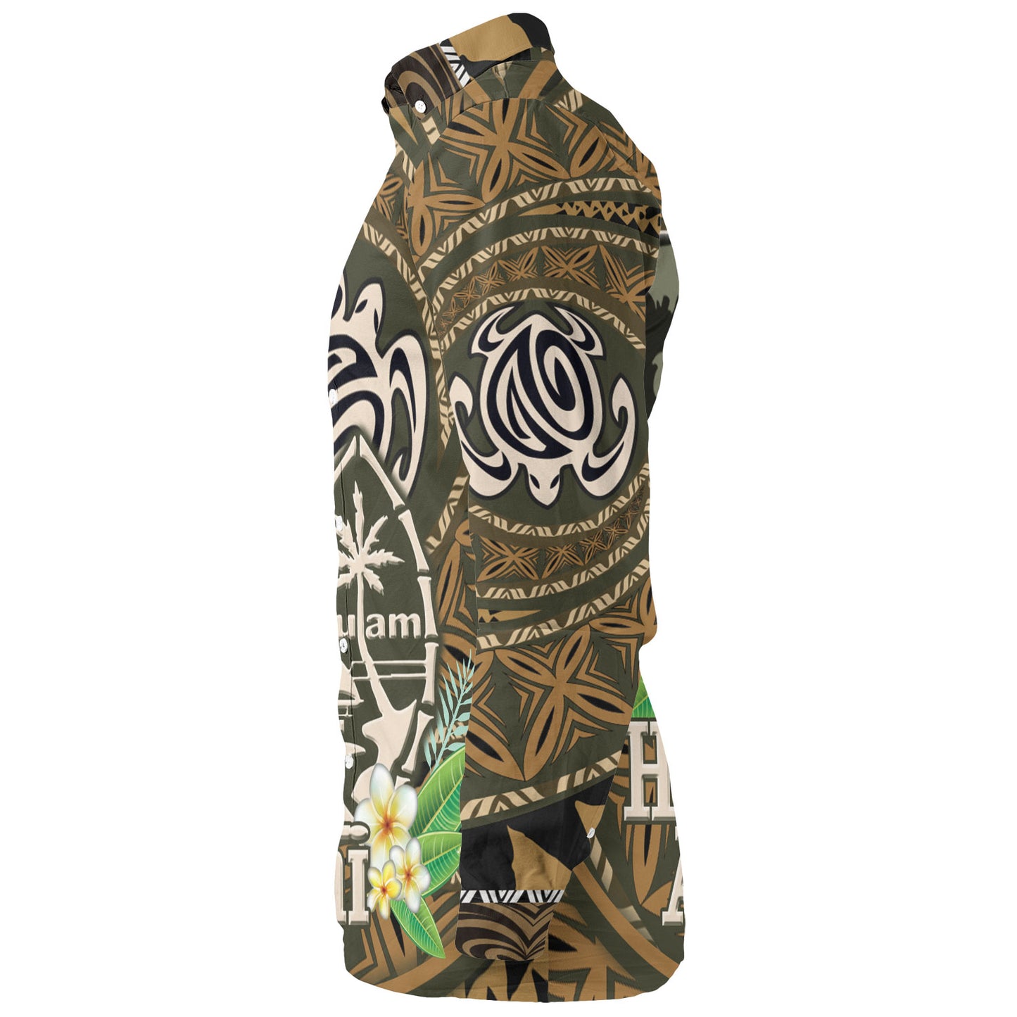 Guam Long Sleeve Shirt Hafa Adai Seal Flower Tropical Retro Style