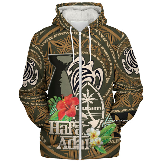 Guam Sherpa Hoodie Hafa Adai Seal Flower Tropical Retro Style