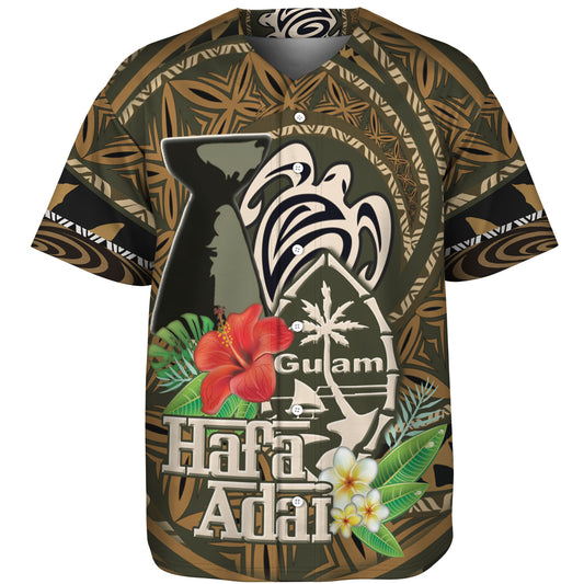 Guam Baseball Shirt Hafa Adai Seal Flower Tropical Retro Style