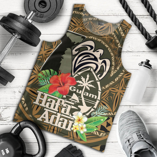 Guam Tank Top Hafa Adai Seal Flower Tropical Retro Style