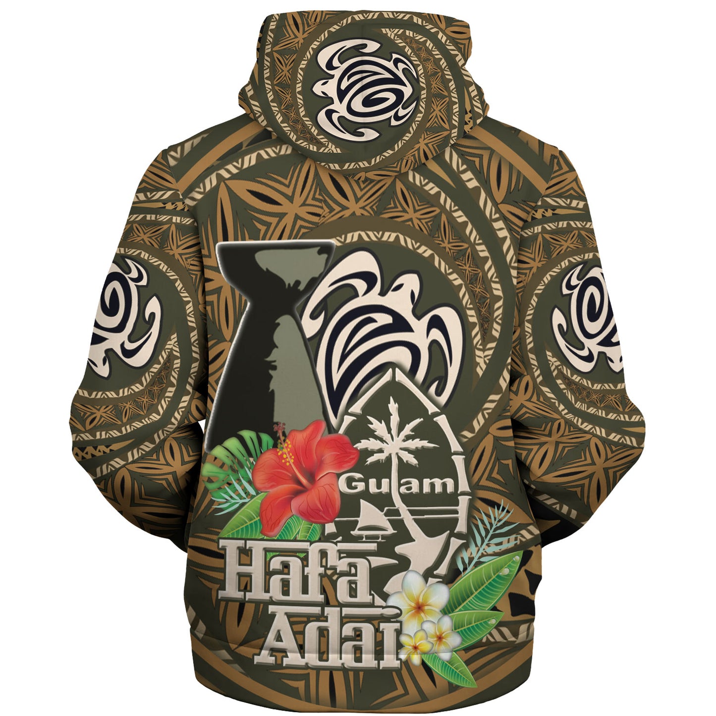 Guam Sherpa Hoodie Hafa Adai Seal Flower Tropical Retro Style