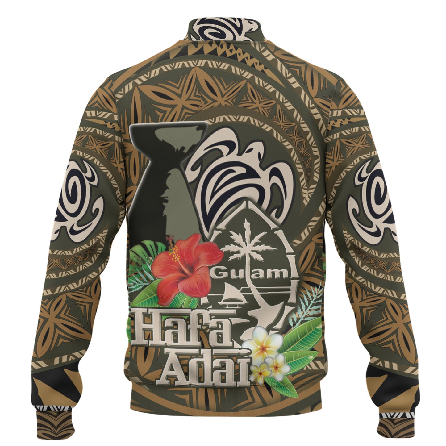 Guam Baseball Jacket Hafa Adai Seal Flower Tropical Retro Style