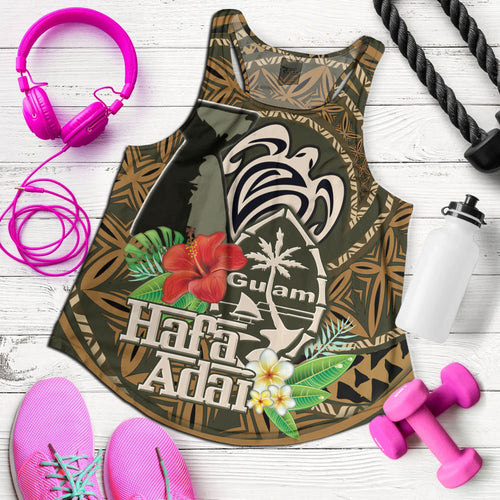 Guam Women Tank Hafa Adai Seal Flower Tropical Retro Style