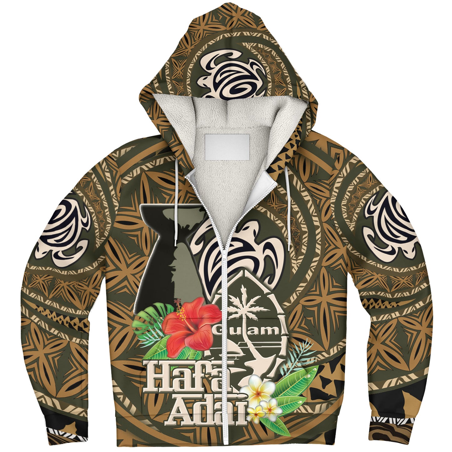Guam Sherpa Hoodie Hafa Adai Seal Flower Tropical Retro Style