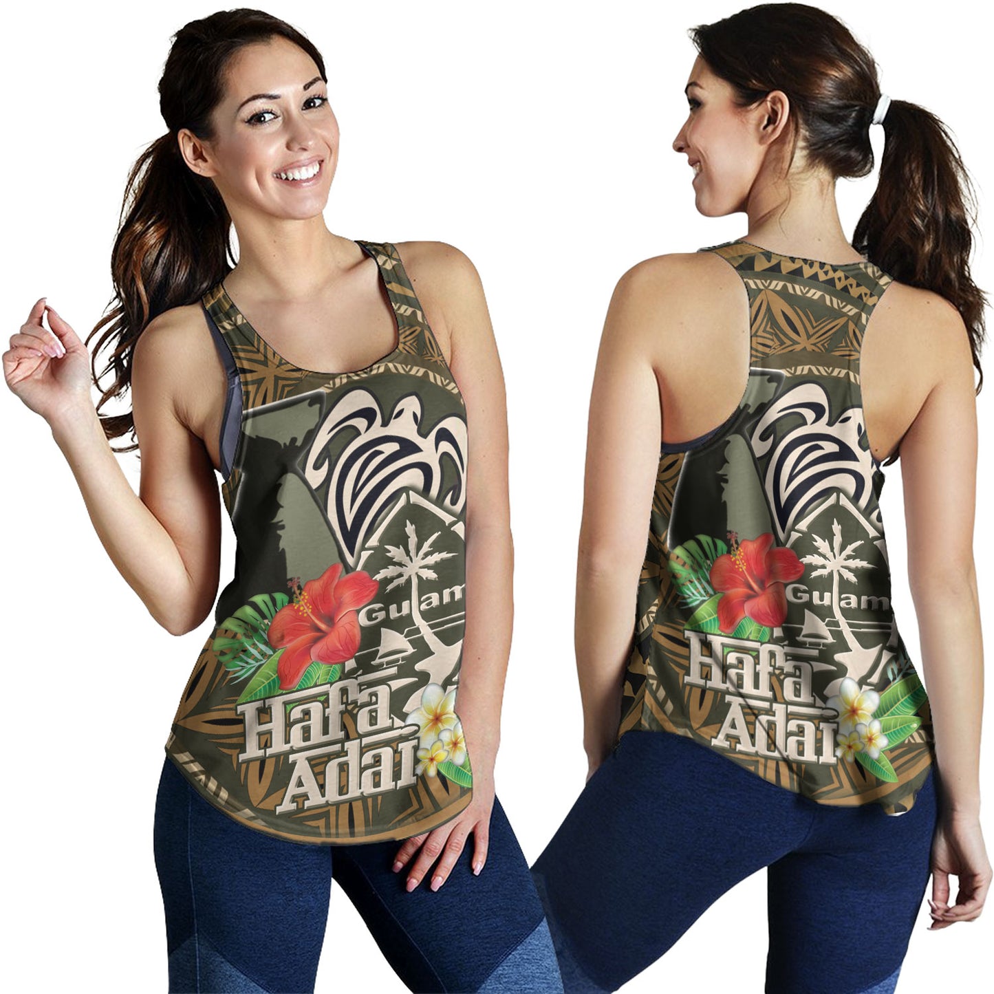 Guam Women Tank Hafa Adai Seal Flower Tropical Retro Style