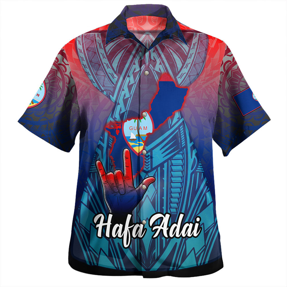 Guam Hawaiian Shirt Hafa Adai Guam Seal Tropical Flowers