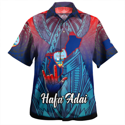 Guam Hawaiian Shirt Hafa Adai Guam Seal Tropical Flowers