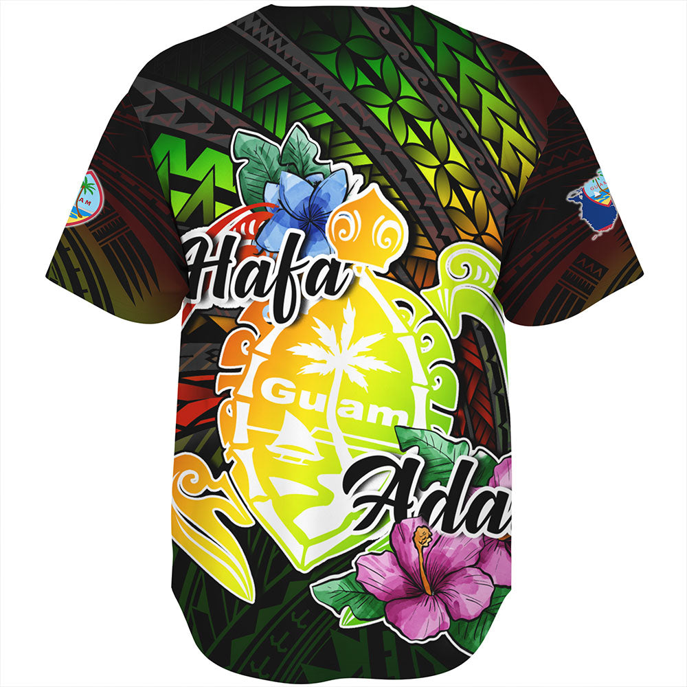 Guam Baseball Shirt Hafa Adai Guam Seal Tropical Flowers