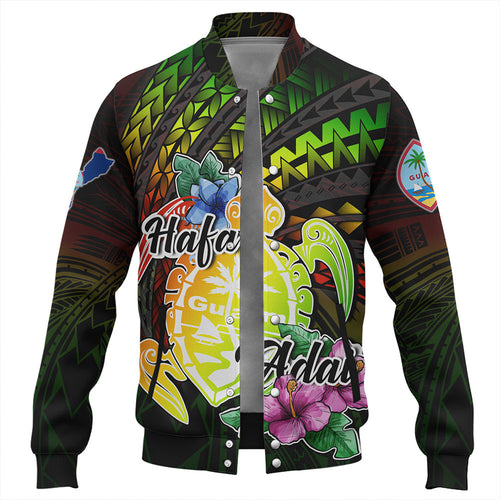 Guam Baseball Jacket Hafa Adai Guam Seal Tropical Flowers