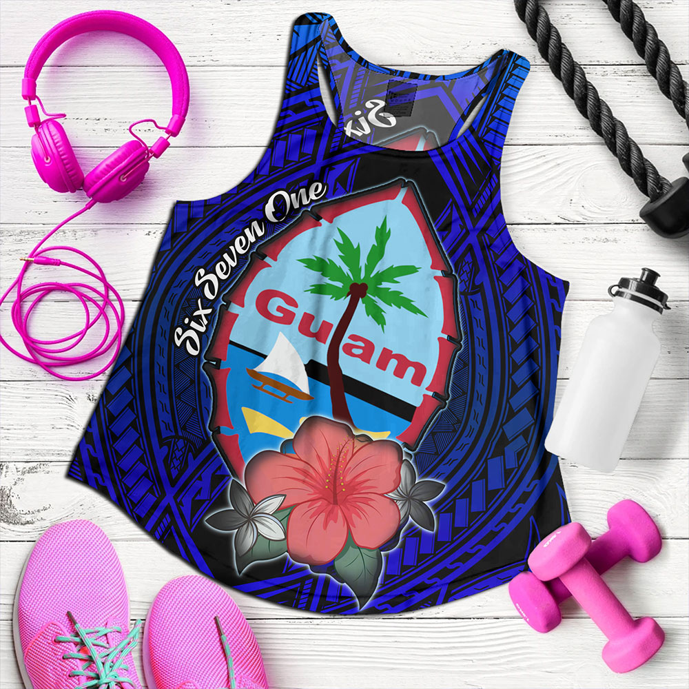 Guam Women Tank Hibiscus Flowers With Seal