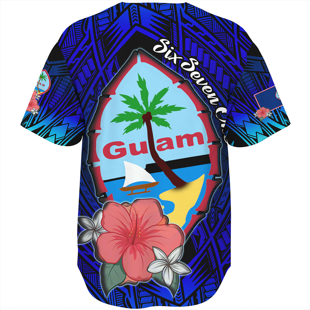 Guam Baseball Shirt Hibiscus Flowers With Seal