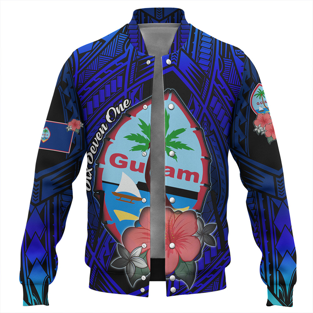 Guam Baseball Jacket Hibiscus Flowers With Seal