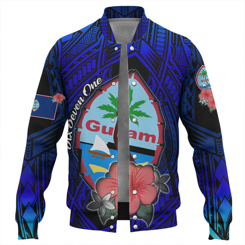 Guam Baseball Jacket Hibiscus Flowers With Seal