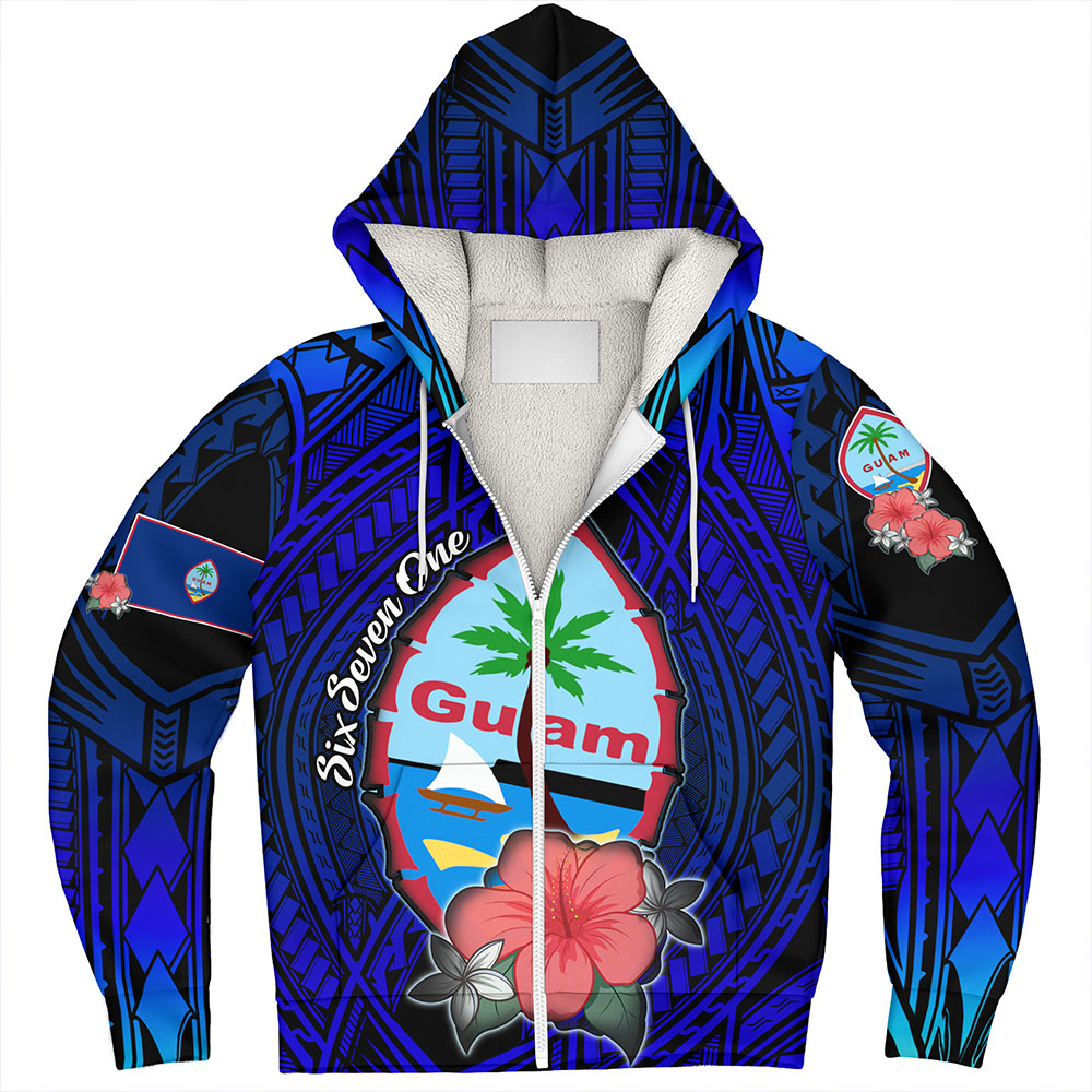 Guam Sherpa Hoodie Hibiscus Flowers With Seal