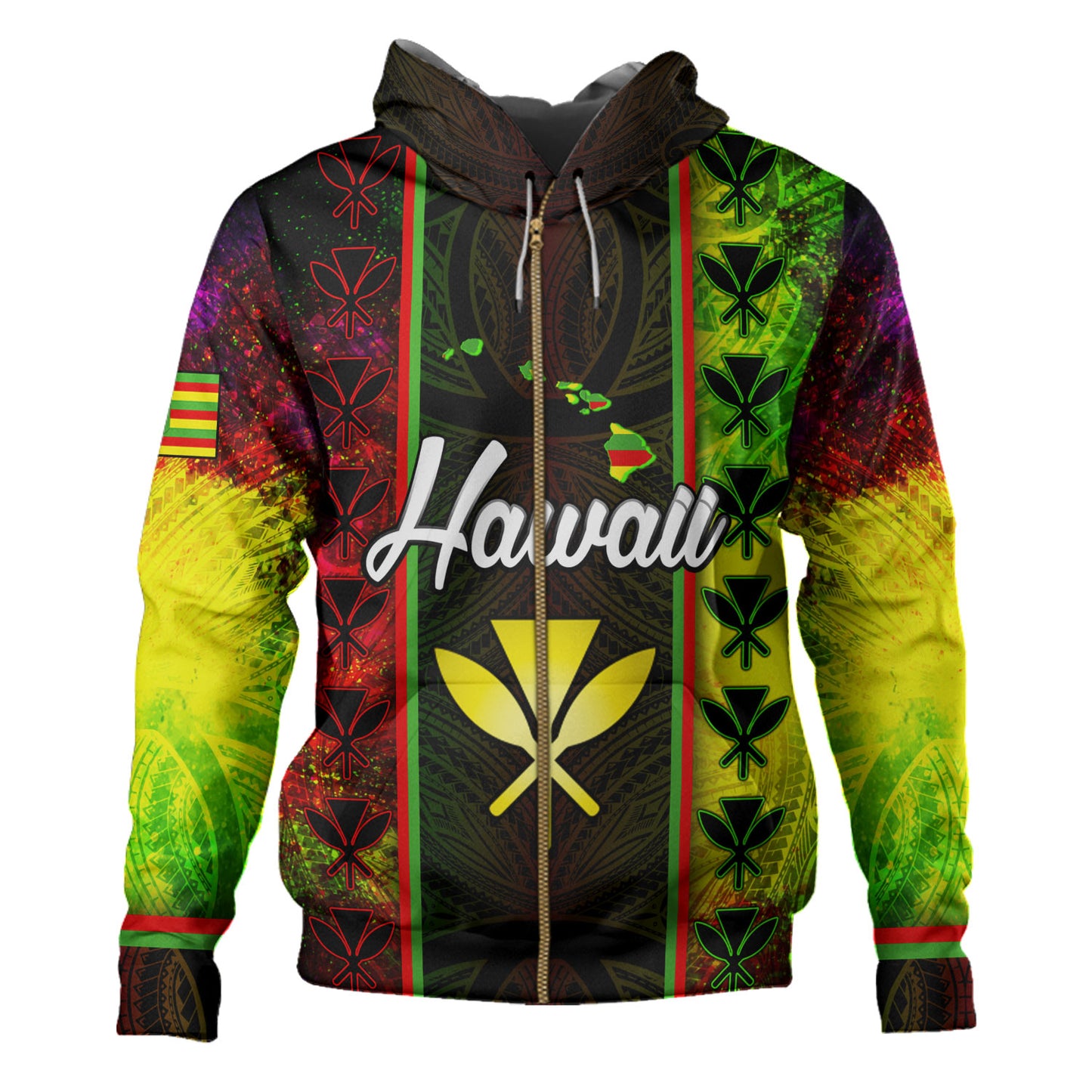 Hawaii Custom Personalised Hoodie Kanakamaoli Flag With Map Traditional Patterns