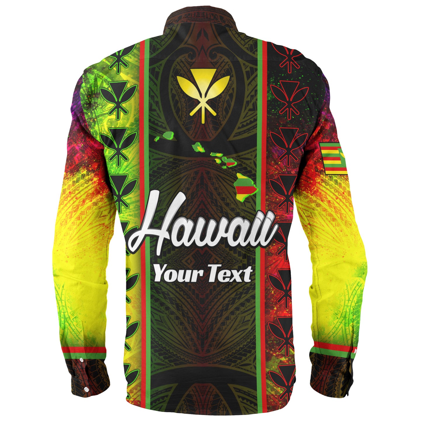 Hawaii Custom Personalised Long Sleeve Shirt Kanakamaoli Flag With Map Traditional Patterns