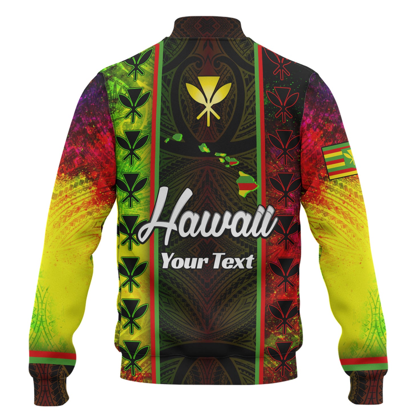 Hawaii Custom Personalised Baseball Jacket Kanakamaoli Flag With Map Traditional Patterns